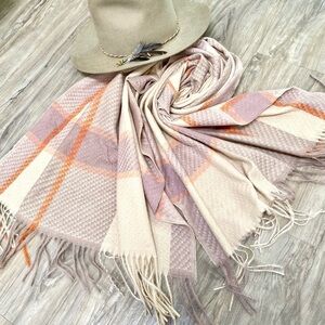 Trendy blush/tan wool Soft & Cozy large plaid scarf/wrap w Burberry/cottage vibe